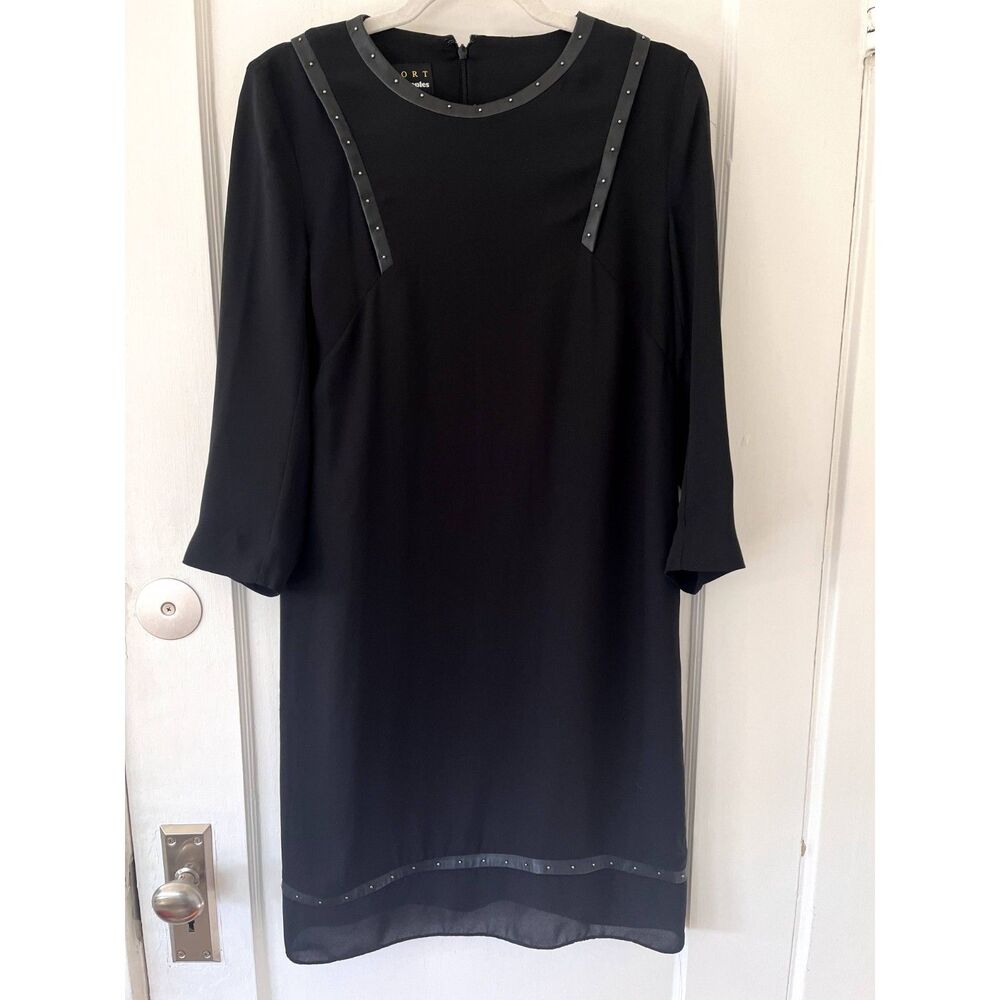 Womens The Kooples Sport Crepe Fake Leather Stud Black Long Sleeve Dress Medium